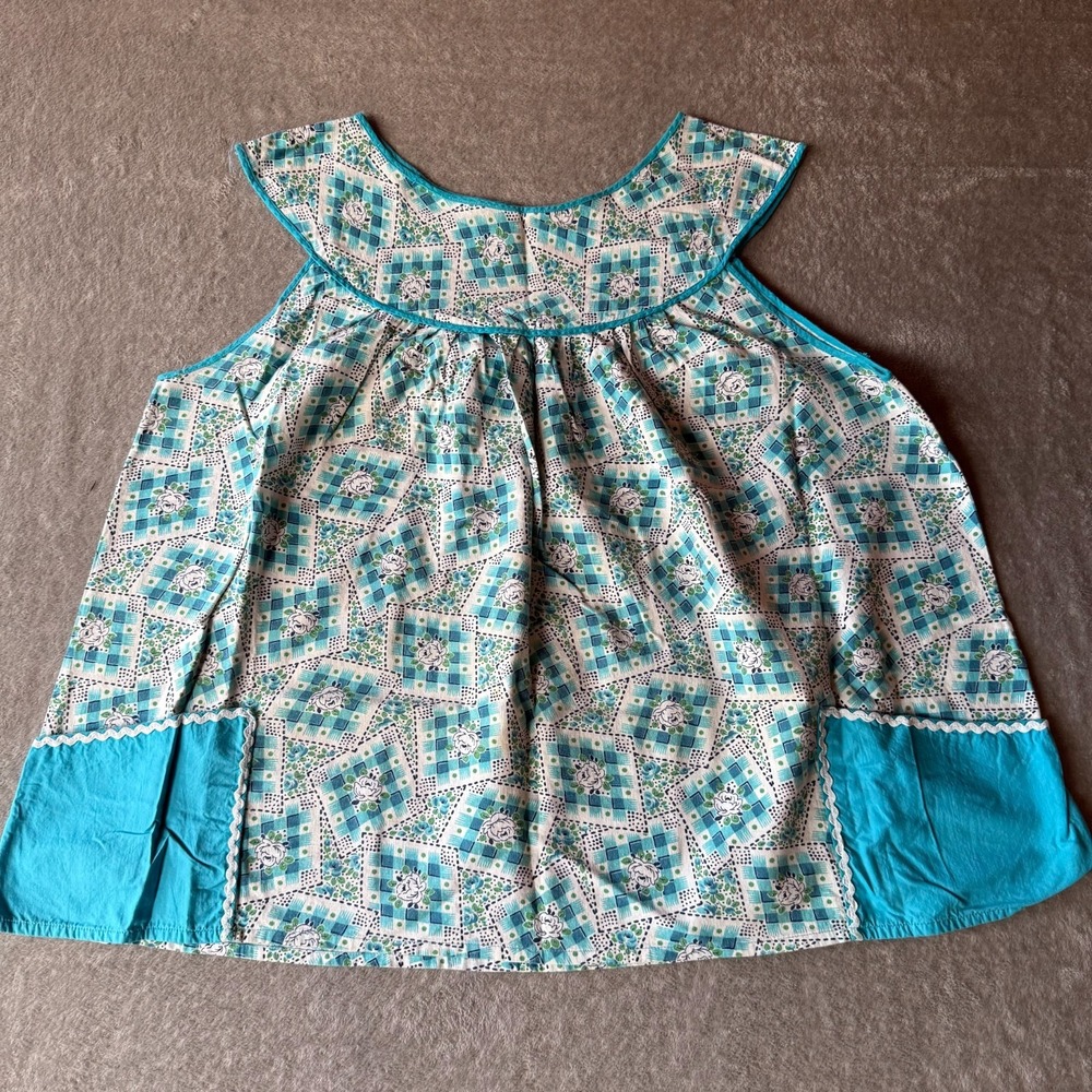 Vintage Handmade Apron Floral Prairie Cottagecore Blue Cotton UK